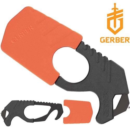 Strap Cutter 4.375 inch Single Bevel Knife Edge with Blunt Hook Black and Orange | 013658167797